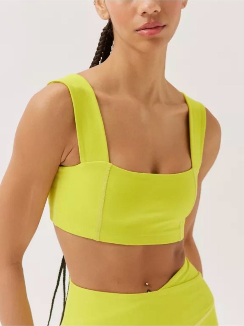 Beyond Yoga Squared Cropped Sports Bra Top Bustier Bright Green Women’s XS
